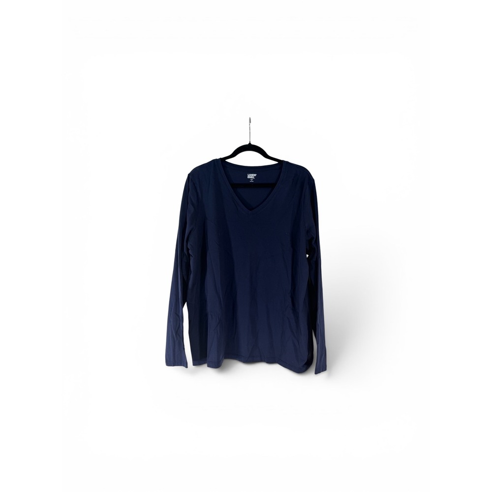 Lands End Womens Navy Blue V-Neck Long Sleeve Cotton T-Shirt XL Tall XL/T‎